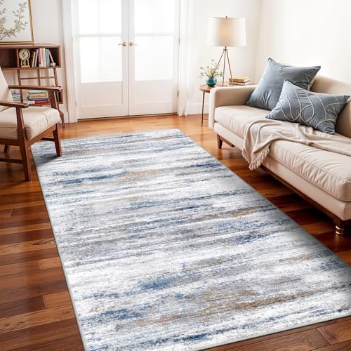 5x10 Area Rug for Living Room: Non-Slip Washable Rugs for Dining Room Bedroom Study Home Office - Easy-to-Clean Stain and Water Resistant Carpet - Soft Low-Pile Mat Navy Grey by WIEVEDENS