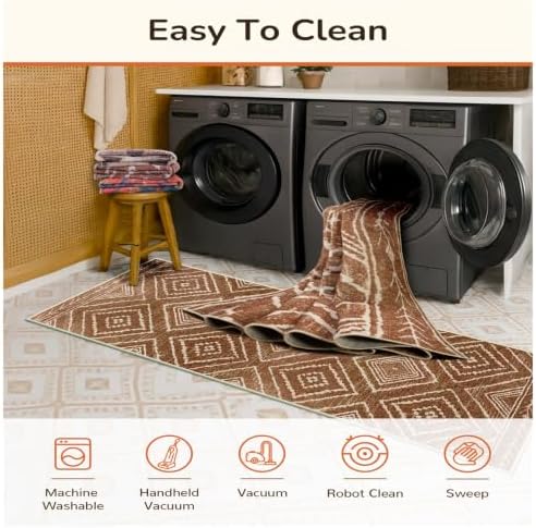 Area Rug 3x5 Rug Low Pile Print Pattern Machine Washable Non-Slip Western Rug for Living Room Bedroom Entryway Tribal Series -Yellowbrown/Cream - Image 4