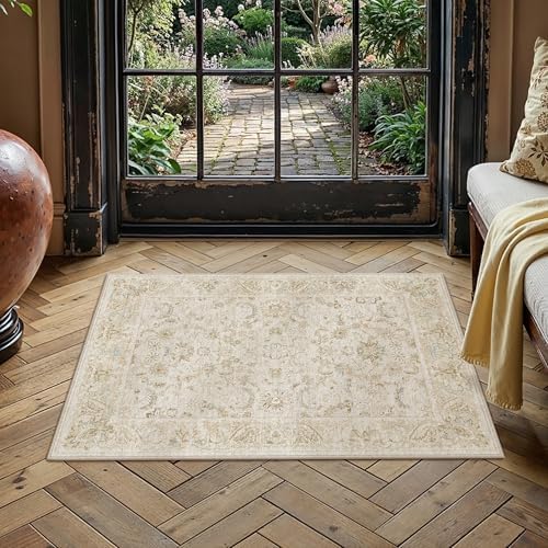 2x3 Beige Washable Area Rug Non Slip Retro Distressed Doormat - Image 3