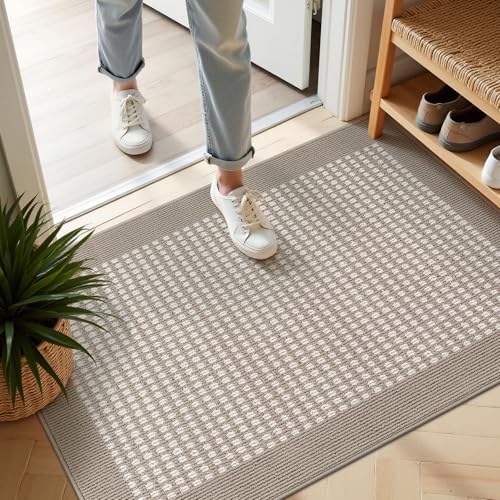 Ileading Indoor Door Mat, Absorbent Muddy Mats for Dogs, Low-Profile Entrance Welcome Mat with Non-Slip Rubber Backing, Washable Runner Carpet for Hallway,Entryway,Kitchen (Beige 32×48inch) by Ileading