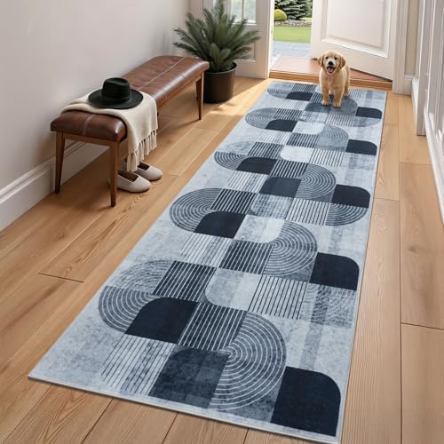 Washable Modern Geometric Hallway Runner Rug for Kitchen Grey 3x10 - Image 2