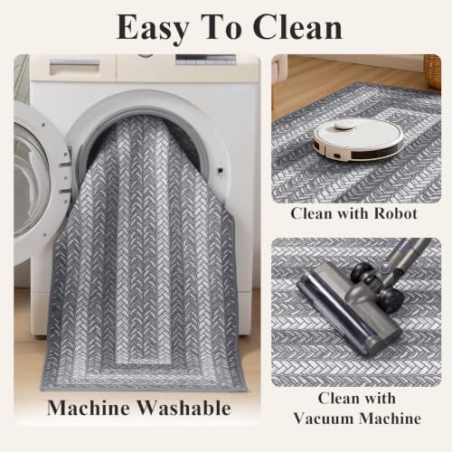 HEBE Faux Jute Kitchen Rugs Set of 3, Washable Kitchen Mats for Floor - Image 5