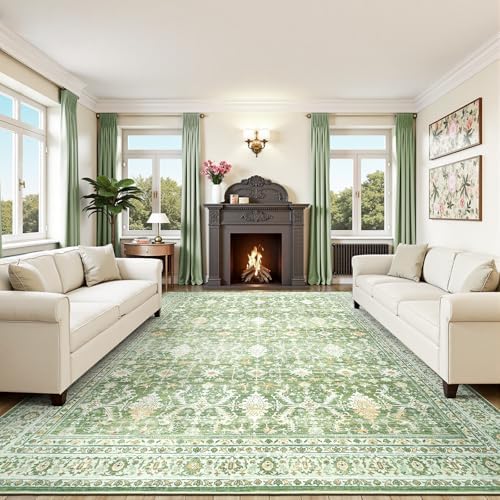 9x12 Area Rugs for Living Room, Washable Large Carpet, Light Green by Lofus