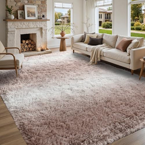 Area Rugs for Living Room 6x9 Feet, Soft Fluffy Shagg Plush Bedroom Rug Non-Slip,Large Carpet for Nursery Kids Dorm Home Decor Gradient Beige - Image 2