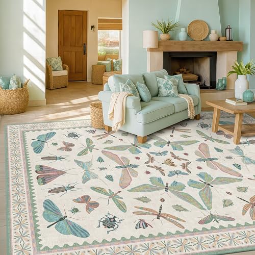 Hazo Haus Sage Green Rugs for Bedroom Under Bed - 6x9 Area Rug for Living Room, Dining Room, Kids Playroom, Fun Insect Cute Décor,Ultra Soft Non Slip Stain Resistant by HazoHaus
