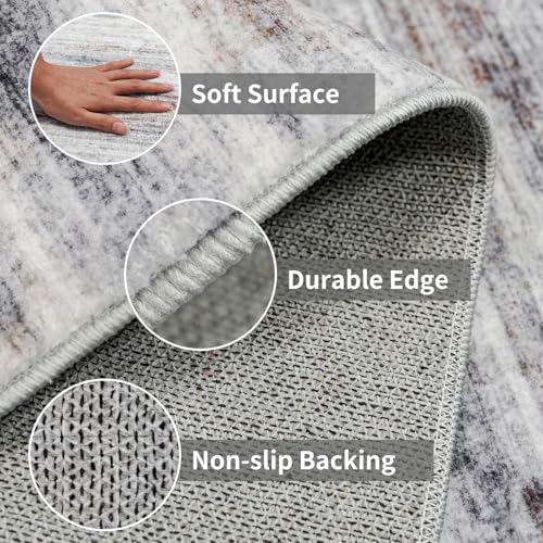 2x10 Washable Runner Rugs for Hallway: Easy-to-Clean Abstract Runners for Entryway Kitchen Dining Room- Stain and Water Resistant Rugs with Non-Slip Backing - Soft Low-Pile Carpet Beige Grey - Image 5