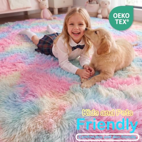 Area Rug for Girls Bedroom Preppy Dorm, Vibrant Rainbow Bedside Rug 3x5 Ft - Image 5