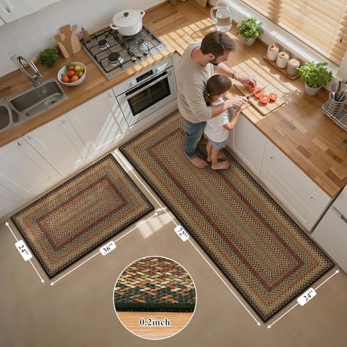 HEBE Faux Jute Kitchen Rugs Set of 2, Washable Kitchen Mats for Floor - Image 2