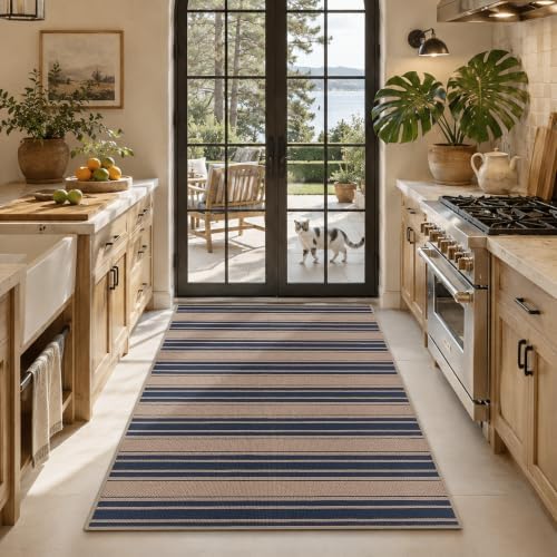 Striped Easy Jute 4x6 Outdoor Rug Washable Non Slip Khaki Rugs for Entryway Indoor Outdoor Farmhouse Neutral Front Door Mat for Backyard Patio Proch Living Room - Image 2
