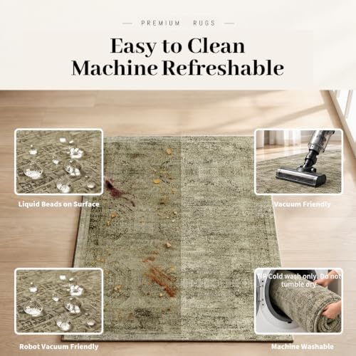 Area Rugs for Living Room Under Table 5x7 Washable Vintage Brown - Image 7