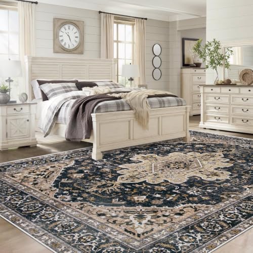 Area Rug 8x10 Vintage Rugs: Large Washable Living Room Rug Retro Medallion Distressed Soft Low Pile Non-Slip Indoor Floor Carpet for Bedroom Kitchen Nursery Dining Office (BeigeBlack, 8'x10') - Image 4