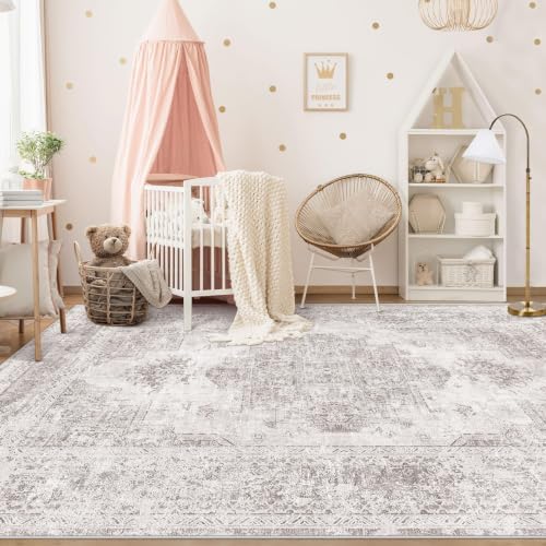 XLUEZ Area Rug 6x9 Living Room Rug, Machine Washable Vintage Distressed Medallion Rug Non-Slip Soft Low Pile Large Indoor Rugs for Bedroom Kitchen Dining Room Office(Grey,6'x9') - Image 3