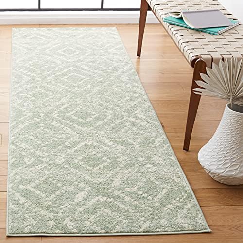 SAFAVIEH Adirondack Collection Runner Rug - 2'6" x 12', Green & Ivory, Modern Diamond Distressed Design, Non-Shedding & Easy Care, Ideal for High Traffic Areas in Living Room, Bedroom (ADR131Y) by Unknown