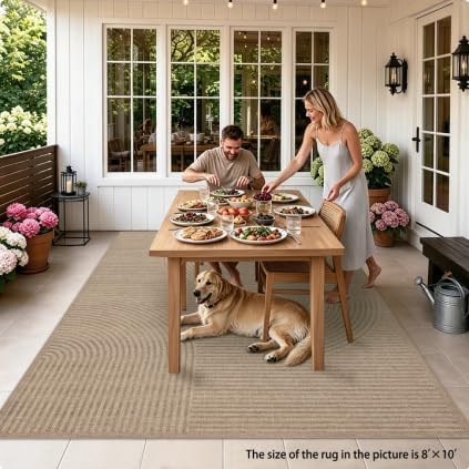 Easy Jute Rug for Pet Homes: 8x10 Outdoor Rug - Swirl Curved Pattern - Image 2