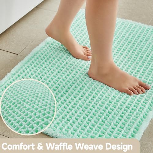 TYUU Waffle Runner Rug Bathroom, Long Boho Bath Mat, 72x24 Aqua Blue - Image 3
