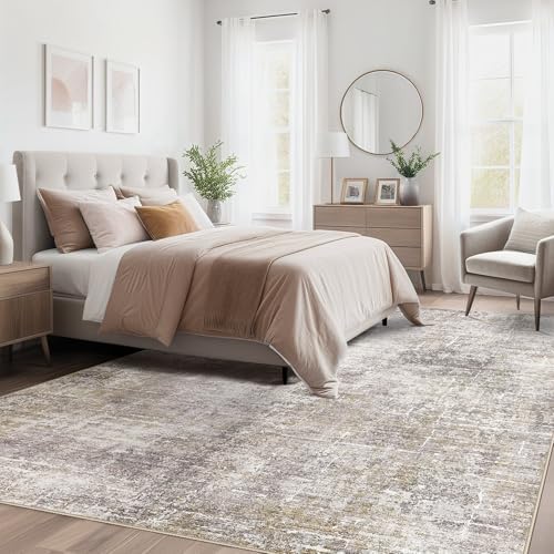 kakania Abstract 8x11 Area Rugs for Living Room: Washable Rugs Brown Gold - Image 3