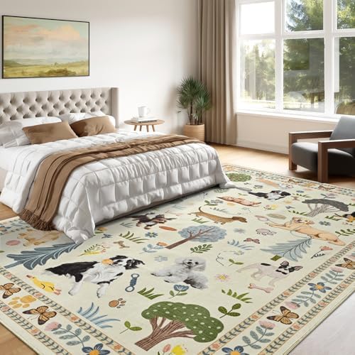 ST. BRIDGE 6x9 Living Room Rug, Washable Large Area Rug with Non Slip Backing, Soft Stain Resistant Dog Rugs, Low Pile Animal Indoor Carpet for Kids Room Bedroom Dining Room Home Office, Beige - Image 6