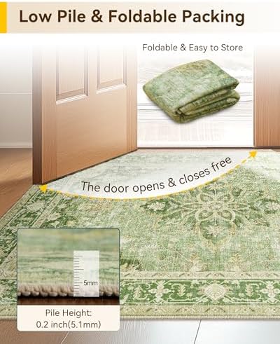 RELEANY Washable Area Rug, 5'x8', Green/Yellow - Image 5