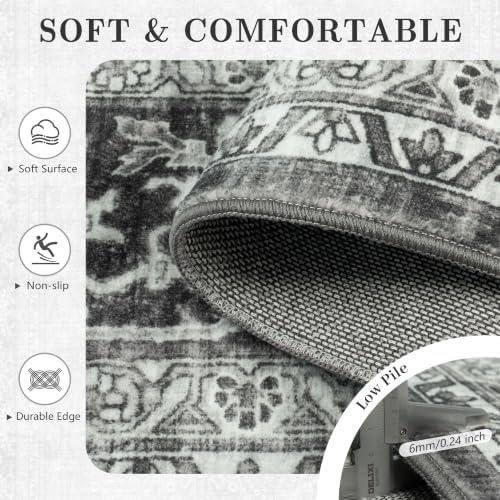 8x10 Area Rugs for Living Room - Washable Vintage Retro Large Rug, Soft Ultra Thin Non Slip Low Pile Traditional Distressed Boho Carpet for Bedroom Dining Room Home Office, Black Grey - Image 7