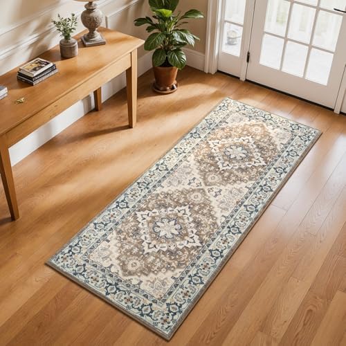 Lessymo 2x5 Runner Entryway Rug, Machine Washable Kitchen Rugs, Brown Beige by Lessymo