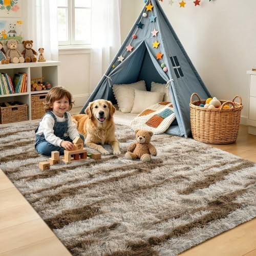 4x6 Khaki Fluffy Soft Area Rug Non-Slip for Bedroom Living Room Playroom - Image 4