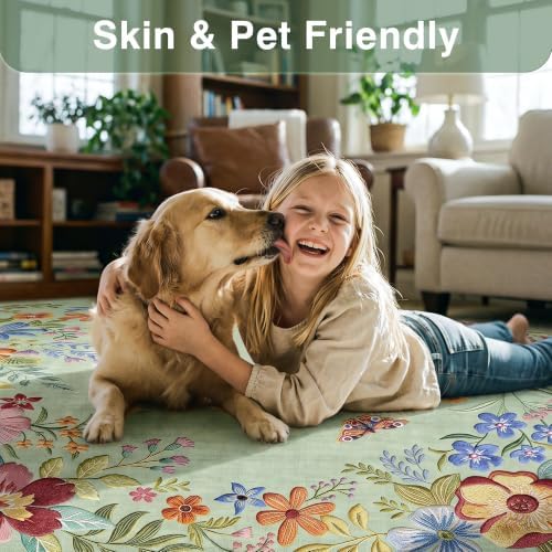 FMFUNCTEX 8x10 Washable Mint Green Boho Scalloped Area Rug for Living Room - Image 4