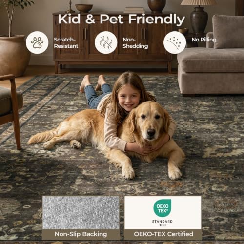 8x10 Brown Area Rugs for Living Room, Washable Non-Slip Soft Rug - Image 4