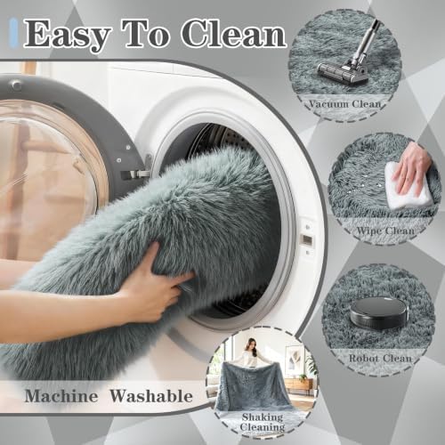 8x10 Area Rugs for Living Room: Soft Grey Fluffy Rug Shag Washable Rug Plush Fuzzy Indoor Carpet for Bedroom Nursery Playroom Girls Boys Kids Room (Grey, 8'x10') - Image 5
