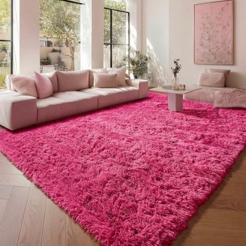 ONASAR Hot Pink Rugs for Living Room Bedroom, Fluffy 5x8 Bedside Area Rug, Soft Plush Shaggy Indoor Floor Carpet for Nursery Kids Girls Boys Teen Dorm Home Office Decor Aesthetic by ONASAR