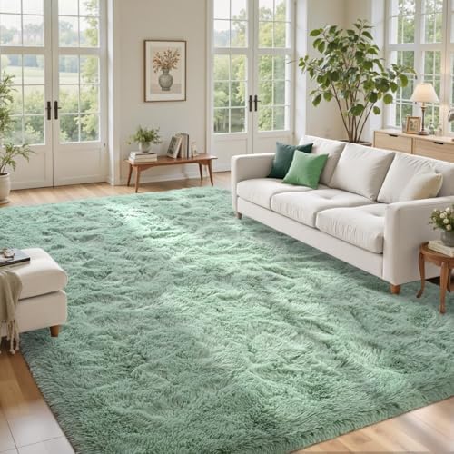 9x12 Area Rugs for Living Room Sage Green, Plush Soft Grass Fluffy Nursery Bedroom Carpet for Kids Teens Home Decor Aesthetic by Lo%CC%80utiRootHome