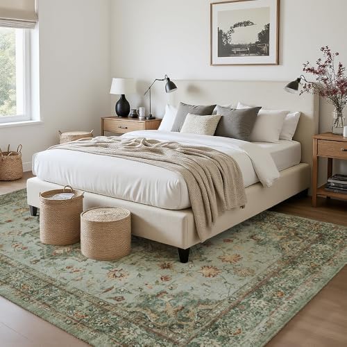 4x6 Green Washable Area Rug for Living Room, Vintage Print - Image 2