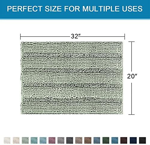 H.VERSAILTEX Bath Rugs for Bathroom Non Slip Bath Mats Extra Thick Chenille Striped Rug 20" x 32" Absorbent Non Skid Fluffy Soft Shaggy Washable Dry Fast Plush Mat for Indoor, Bath Room, Tub - Sage - Image 2