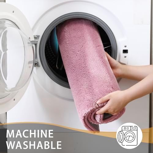 MINIDEAR Toilet Rugs 24x20 - U Shaped Pink Thick Memory Foam Contour Rugs,Ultra Soft & Plush Fluffy, Non-Slip, Quick Dry, Absorbent Washable Floor Microfiber Mat for Home Decor Accessories - Image 5
