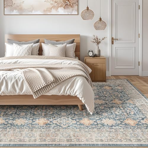 cotiled 7x9 Area Rug for Living Room, Washable, Traditional, Dark Blue - Image 7