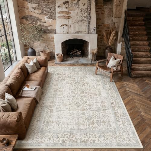 PureCozy Taupe Area Rug 7x10 Vintage Floral by PureCozy
