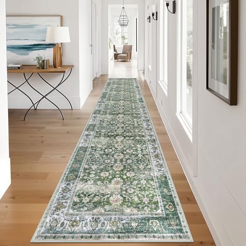 KUTA Vintage Long Runners for Hallways 2.6x12 Green Washable Kitchen Rug - Image 3