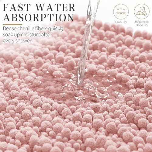 Yimobra Bathroom Rugs Non Slip Washable - Ultra Soft Absorbent Chenille Bath Mat, Quick Dry Shaggy Floor Carpet for Tub Shower, Light Pink Home Decor Accessories, 24x17 Inch - Image 5
