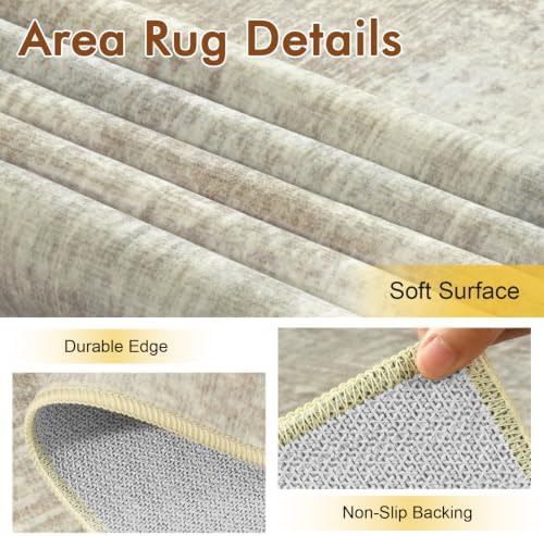 5x7 Ft Abstract Washable Area Rugs for Living Room Beige - Image 6