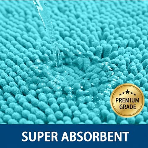Bathroom Rugs Sets 2 Piece,Super Absorbent Chenille Bath Mats and U-Shaped Toilet Rug,Strong PVC Non Slip Backing,Microfiber Washable Dry Quickly Bath Mats for Bathroom(20"x32"+20"x20"U, Light Blue) - Image 4