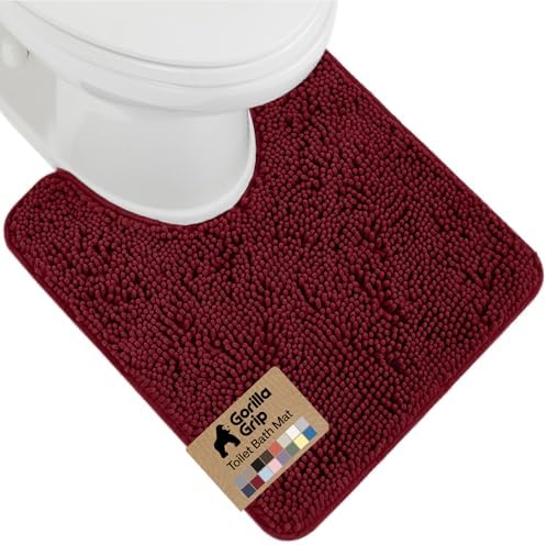 GORILLA GRIP Chenille Bath Rug Mat for Oval Toilet Base, 24x19 Burgundy by GorillaGrip