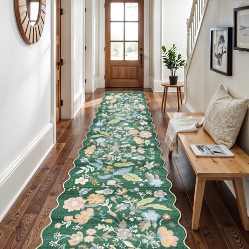 3x15 Hallway Runner Rug Washable: Non Slip Carpet Runner for Kitchen Green by BYYVOORugsforYourHome