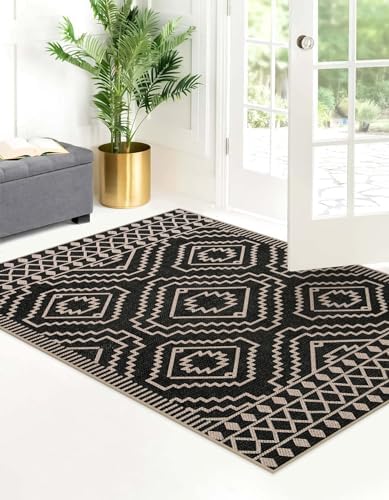 Lahome Moroccan Black Outdoor Rug, 3x5 Easy Jute Washable Entryway Rug - Image 2