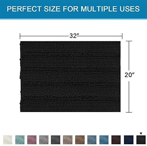 H.VERSAILTEX Bath Rugs for Bathroom Non Slip Bath Mats Extra Thick Chenille Striped Rug 20" x 32" Absorbent Non Skid Fluffy Soft Shaggy Washable Dry Fast Plush Mat for Indoor, Bath Room, Tub - Black - Image 2