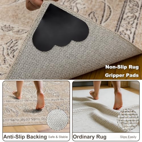 RCTJHOME 8x10 Beige Grey Vintage Floral Washable Area Rug Non-Slip Carpet - Image 5