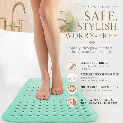Yimobra Bathtub Mat Non Slip, Super Strong Suction Cups, 27.5"X15.5" Long Shower Mat with Drain Holes, Machine Washable Fast Draining Bath Mats, Bathroom Essentials,MARRS Green - Image 4