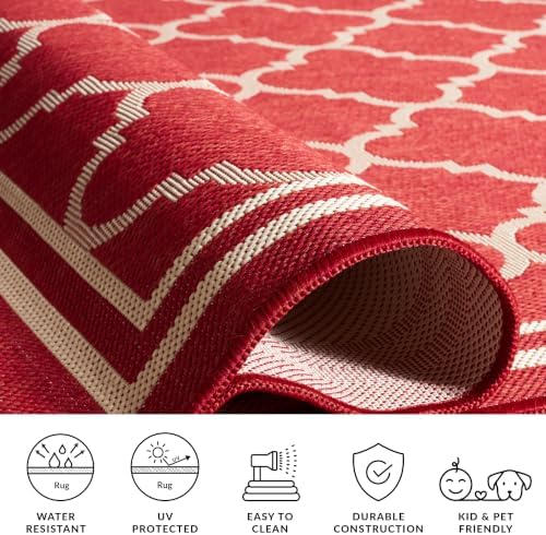 SAFAVIEH Courtyard Collection 4' Round Red/Bone CY6918 Trellis Indoor/ Outdoor Splashproof Easy Scrubbing Patio Backyard Mudroom Area Rug - Image 6