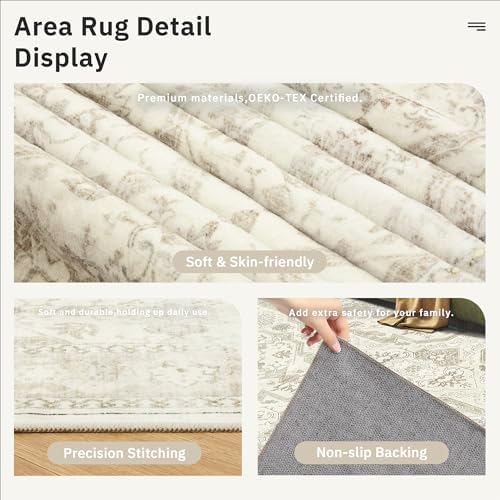 Soalmost Runner Rug 2x5 Washable Non-Slip Kitchen Entry Runners Beige/Brown - Image 6