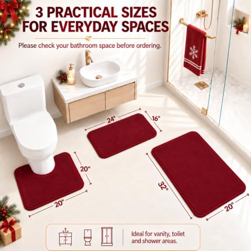 RUN HELIX Bathroom Rugs Sets 3 Piece, Soft Absorbent Memory Foam Bath Mats Set, Dry Fast Bath Mat, Machine Washable Bath Rug Set for Bathroom （Maroon） - Image 2