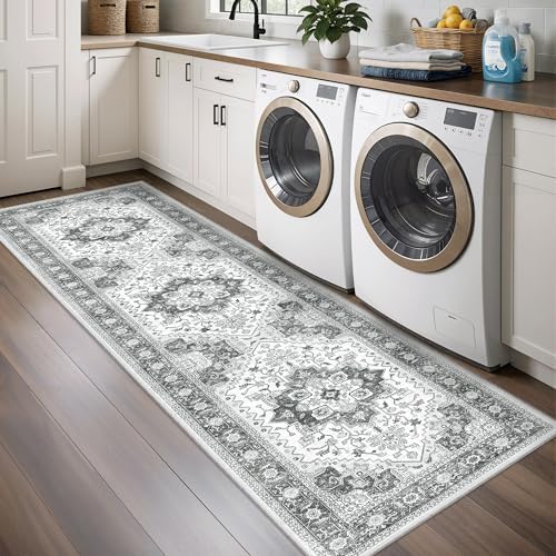 2'x8' Washable Runner Rug for Hallway Kitchen Rug Boho Floor Carpet Grey - Image 6