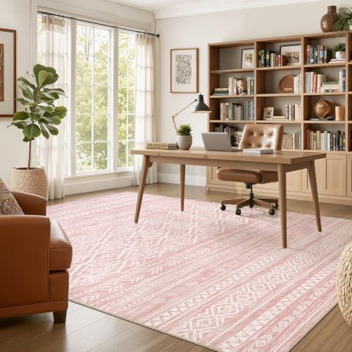 Nakagishi Boho 6x9 Area Rug Living Room Rugs Machine Washable Pink - Image 5
